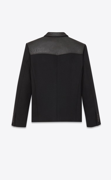 Western-style jacket in chevron wool and leather